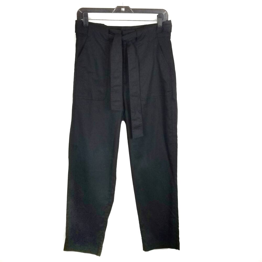 Banana Republic Women's Black Tie Belted Linen Cotton Blend Dress Pants Size 4